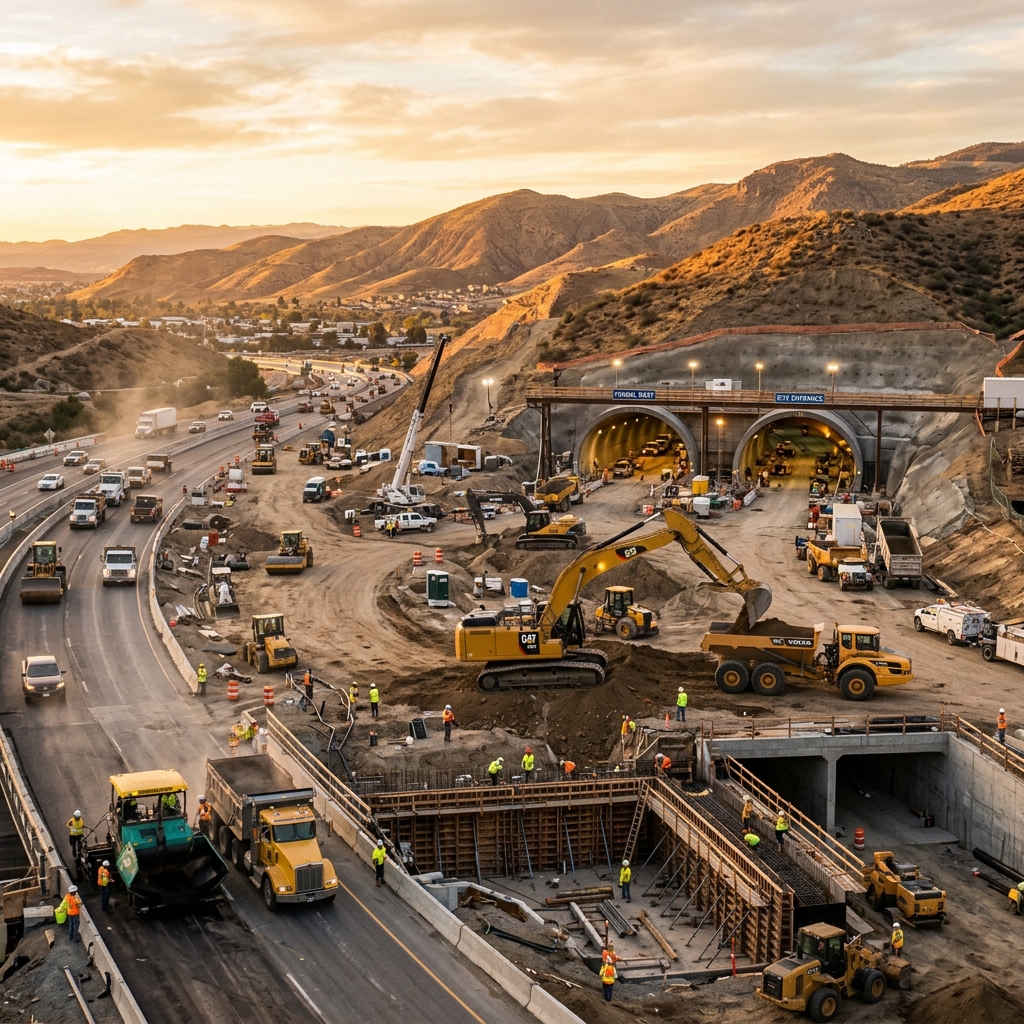 Heavy machinery in road construction and tunnel building